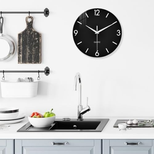 XFM Black Simple Glass Wall Clock 14 Inch Modern Minimalist - Image 2