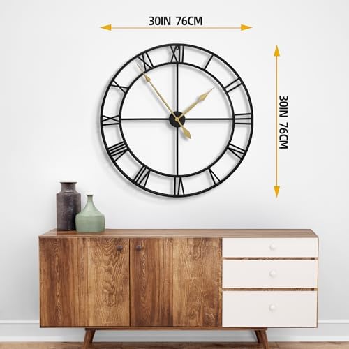 30" Extra Large Wall Clock, Silent Rustic Metal Wood Face Decorative Clock - Image 2