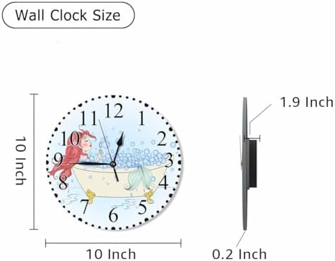 Redhead Mermaid Wall Clock 10 Inch Battery Operated Cute Cartoon Woman Bathroom - Image 2
