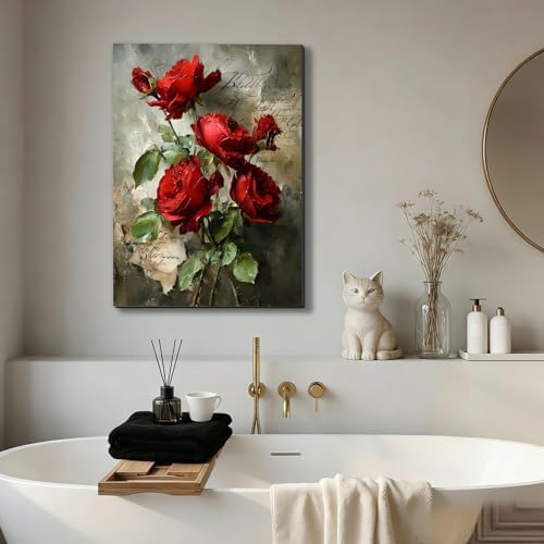 Ship Next Day Red Rose Wall Art Canvas Prints Vintage Floral Pictures Canvas - Image 4