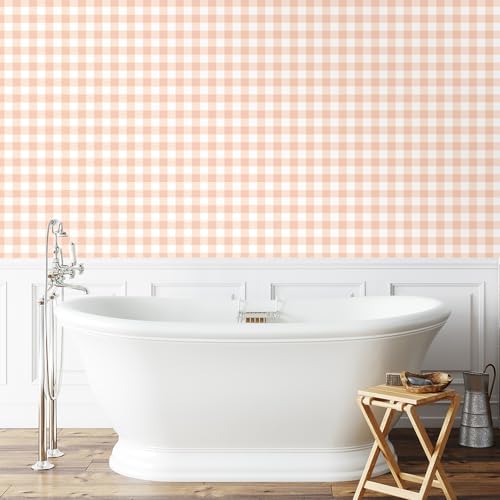 Cohoo Home Orange Peel and Stick Wallpaper Gingham Checkered 17.3''×197'' - Image 5