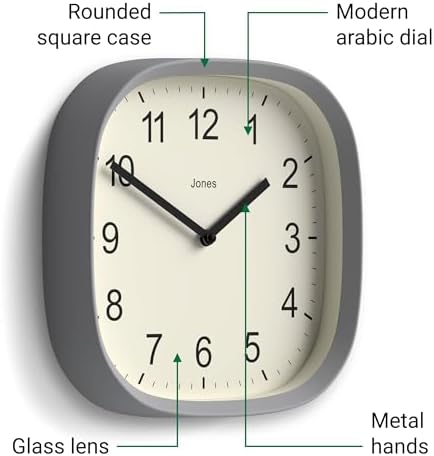 JONES CLOCKS® Sprite wall Clock | Modern Square Clock | 10" | Gray - Image 6
