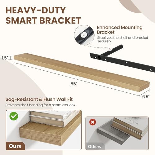 Acovy 55 Inch Floating Shelves for Wall 2 Pack, Wall Mounted Floating Shelf - Image 3