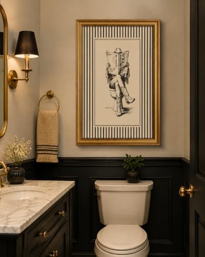 Gold Framed Wall Art, Funny Western Cowgirl Bathroom Canvas Prints, Cowgirl - Image 4