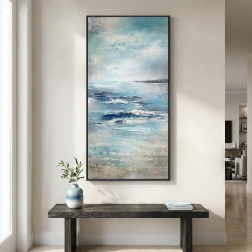Framed Abstract Coastal Ocean Wall Art, 20x40 Inch by Cuspin