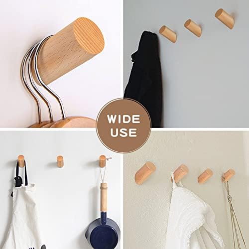 Felidio Wood Wall Hooks, 6 Pack Natural Wooden Coat Hooks Wall-Mounted - Image 4