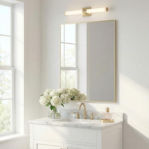 30"x36" Satin Gold Framed Rectangle Bathroom Vanity Wall Mirror - Image 2