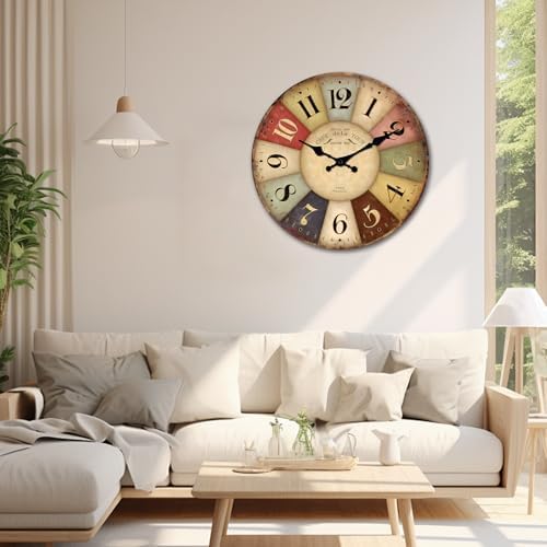 24 Inch Rustic Wood Colorful Wall Clock Battery Operated - Image 4
