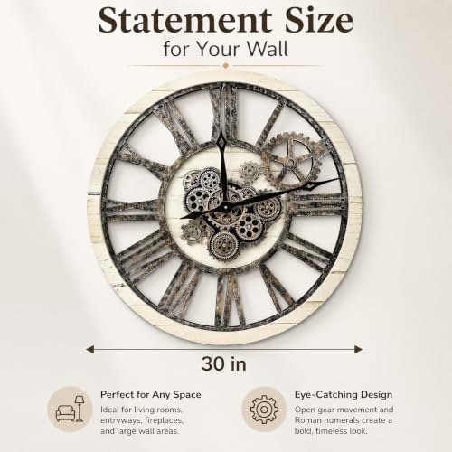 HOIBAI Large Wall Clock 30 Inch Rustic Khaki - Image 2
