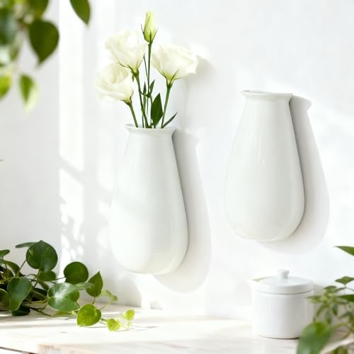 White Ceramic Wall Planters, 10.6 Inch, Flared Design - Image 5