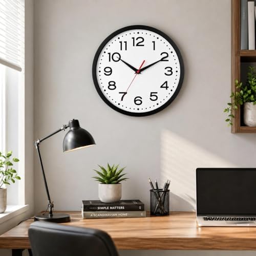 Roymnie 12 Inch Wall Clock, Battery Operated Silent Non Ticking Black - Image 2