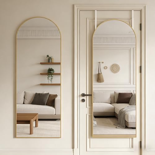 14" x 48" Arched Full Length Mirror Gold Frame Over Door & Wall Mounted by ARMSET