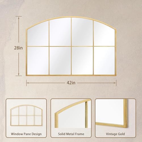 Besdomus Gold Wide Arched Mirror: 42"x28" Gilded Ornate Window Mirror - Image 3
