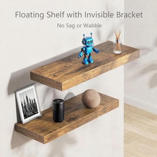 Vervida® Rustic Brown Floating Wall Shelves 47.2in Set of 3 Storage Hidden - Image 4