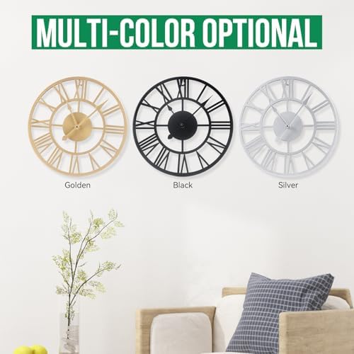 Metal Wall Clock Roman Numerals Battery Operated Decor Clock Silent Non-Ticking - Image 4