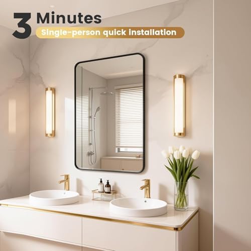 Black Bathroom Mirror 18 x 30 in Vanity Mirror, Metal Frame Wall Mirror - Image 4