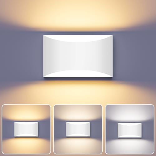 White Modern LED Wall Sconce, 3 Colors Hardwired Indoor Wall Lights by TingMiao