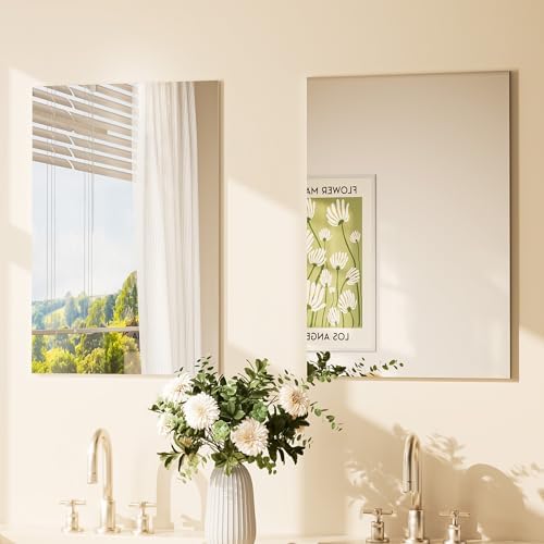 TETOTE Frameless Mirror 2 Packs 16" x 24" Tempered Vanity Mirror by TETOTE