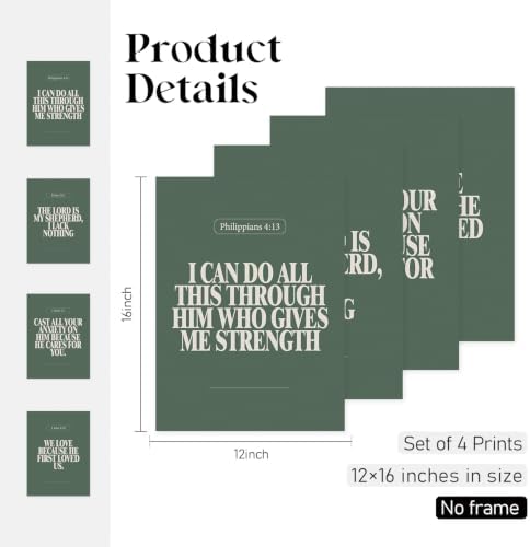 Locomiss Green Christian Modern Sage Green Bible Verse Wall Art Decor - Image 2