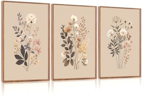 CHDITB Botanical Flower Framed Canvas Wall Art Set, Nature Wildflower Wall Decor by CHDITB