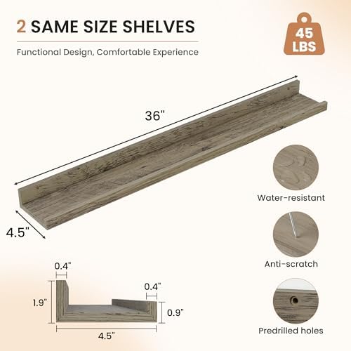 Dreamland Picture Ledge Shelf for Wall, Floating Shelves Set of 2, 36 inch Long - Image 3