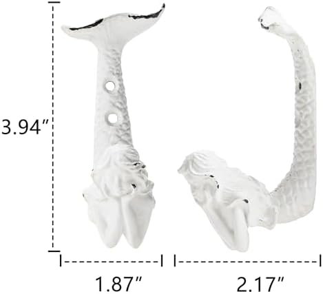 SOFFEE DESIGN 2pcs White Mermaid Shape Metal Coat Hooks, Playful Mermaid Design - Image 5