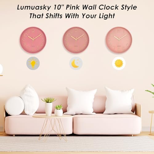 Lumuasky Pink Wall Clock Modern Battery Operated Analog Small Cute Silent - Image 3