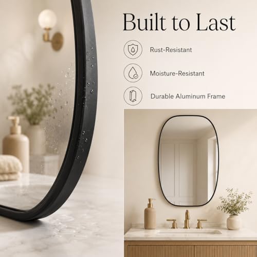 USHOWER Black Oval Bathroom Mirror 20x30 Inch, Oblong Vanity Mirror - Image 4