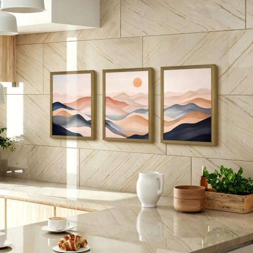 Vintage Abstract Mountain Wall Art Set of 3 Canvas, Neutral Desert Landscape - Image 2