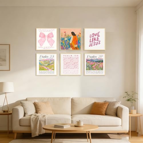 Pink Christian Posters Wall Art Set of 6 Pink Bible Verse Paintings Pictures - Image 7