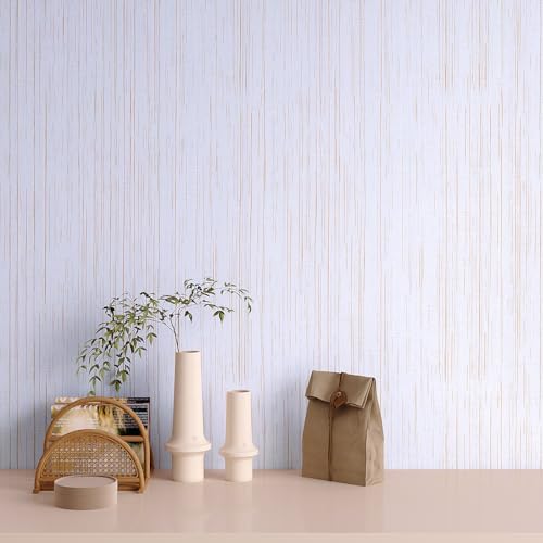 VaryPaper 15.7''x78.7'' White Gold Grasscloth Peel and Stick Wallpaper Textured - Image 2