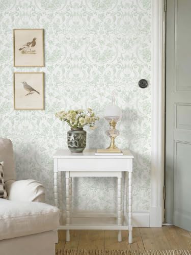 Peel and Stick Wallpaper for Bedroom Sage Green Damask Self-Adhesive - Image 2
