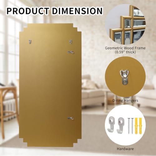47"x24" Large Gold Geometric Rectangle Beveled Mirror - Image 5
