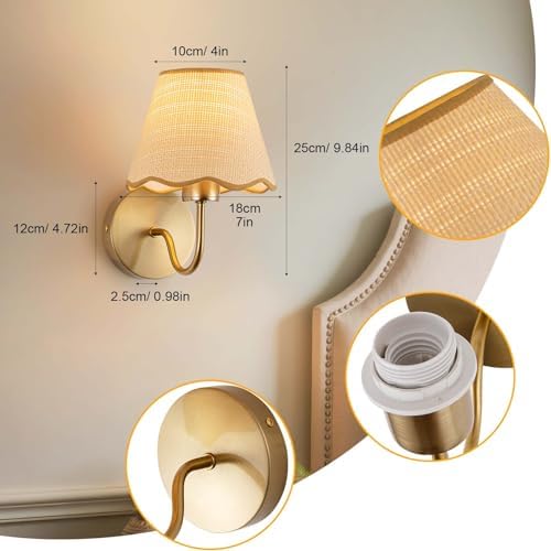 ADISUN Battery Operated Wall Sconce Set of 2, Rattan Shade Wireless Wall Lights - Image 2