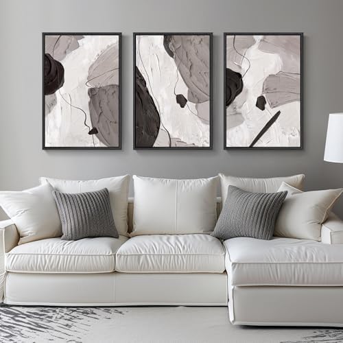 Large Framed Black White Grey Abstract Wall Art - Image 2