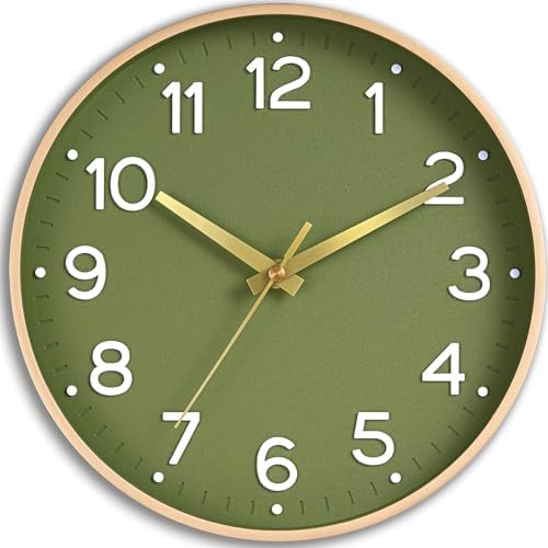 Roymnie 12 Inch Wall Clock Battery Operated Silent Non Ticking Green Analog by Unknown