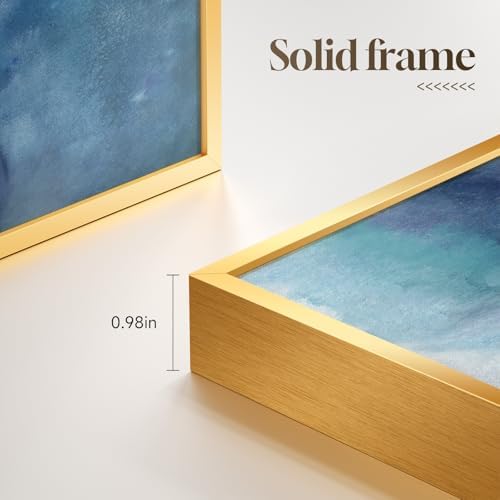 Large Framed Blue Gold Abstract Wall Art - Image 3