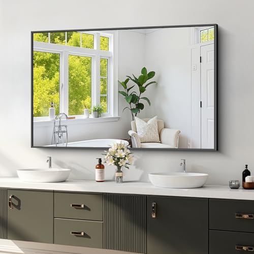 Koonmi Black Bathroom Mirror for Over Sink, Metal Framed 30"x48" Wall Mirror by KOONMI