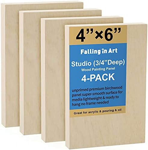 Falling in Art 4 Pack 4x6’’ Unfinished Birch Wood Panels Kit by FallinginArt