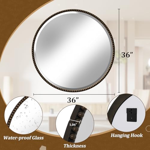 36'' Round Mirror, Beaded Circle Decorative Wall Mirror - Image 5