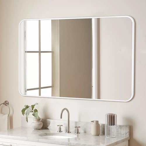 White Bathroom Mirror, 24 x 36 Inch Rectangle Wall Mirror - Image 3