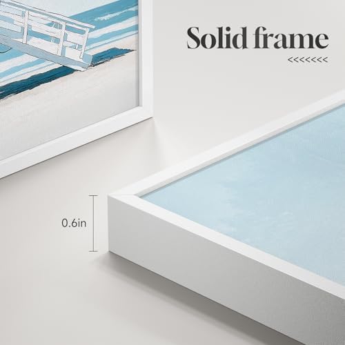 Framed Blue Coastal Beach Bathroom Canvas Wall Art Room Decor, 11x14 Inch - Image 5