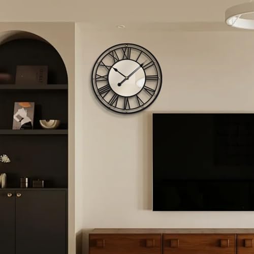 Metal Wall Clocks Battery Operated Vintage Black Mirror Large Iron Wall Clock - Image 4