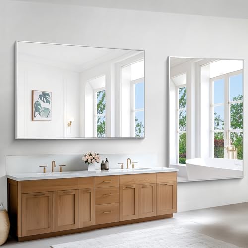 BONEWEI Silver Bathroom Mirror, 60x40 inch Wall Mirror - Image 5