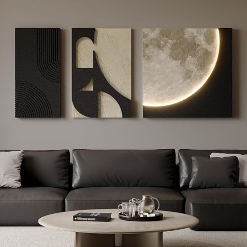 3D LED Wall Art with Moon Design, Lighted Abstract Wall Decor Set, 3 Piece - Image 5