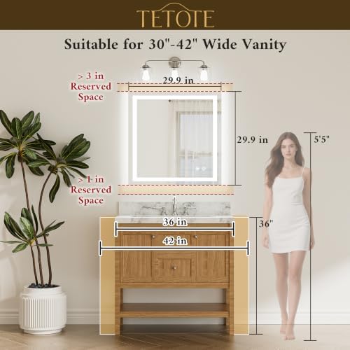 TETOTE 30 x 30 Inch LED Bathroom Mirror - Image 5