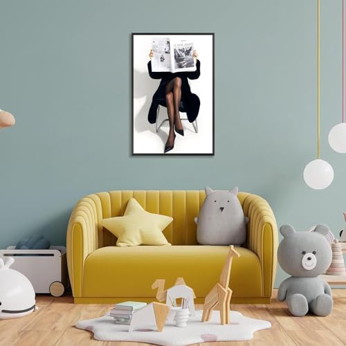 Woman Reading Newspaper Poster Black And White Photography Canvas Wall Art - Image 4