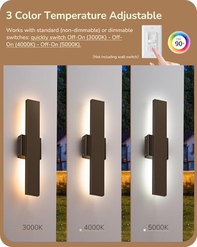 EDISHINE LED Outdoor Wall Lights, 15.7" Modern Outdoor Sconce, Oil Bronze - Image 4