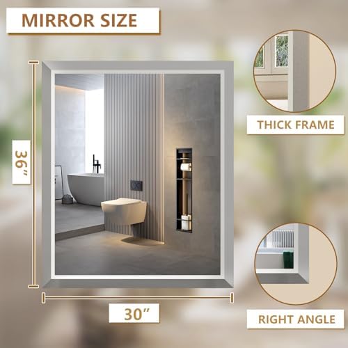 SMIROR 36x30 Brushed Silver Bathroom Vanity Mirror - Image 2