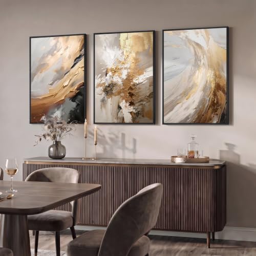 Large Framed Neutral Luxury Abstract Wall Art, 3 Piece Set, Each 20x30 In - Image 2